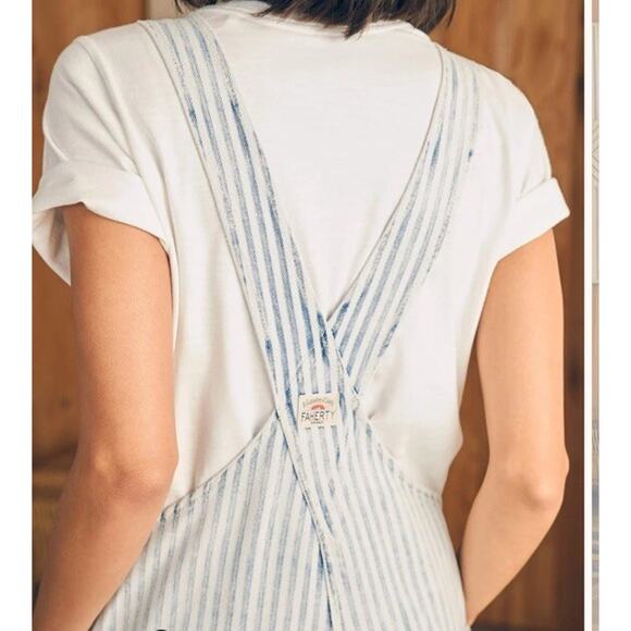 Faherty Topsail Bib Overall Railroad Stripe Blue White *Stained Distressed Small - Picture 10 of 16